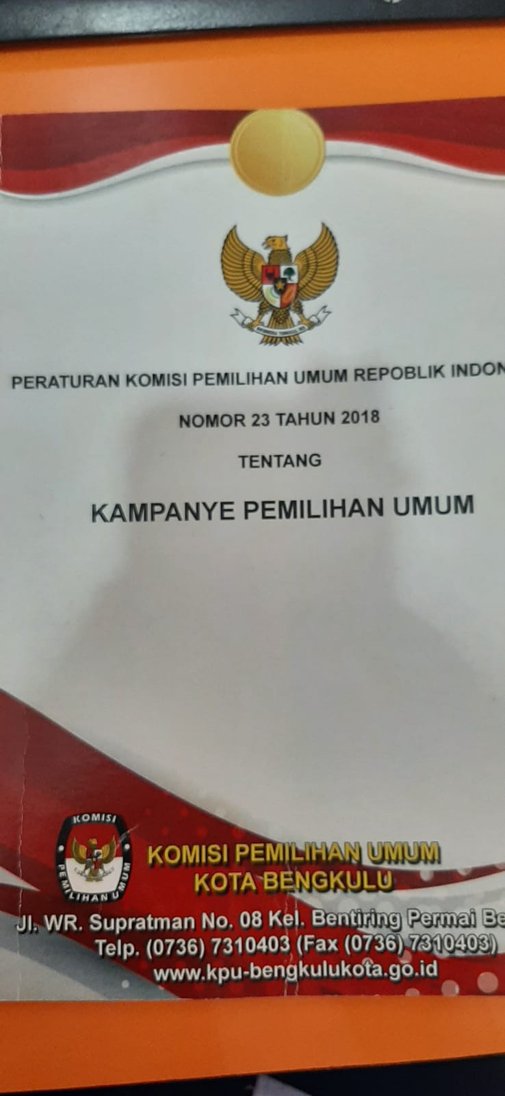 PERATURAN KOMISI PEMILIHAN UMUM REPUBLIK INDONESIA NOMOR 23 TAHUN 2018